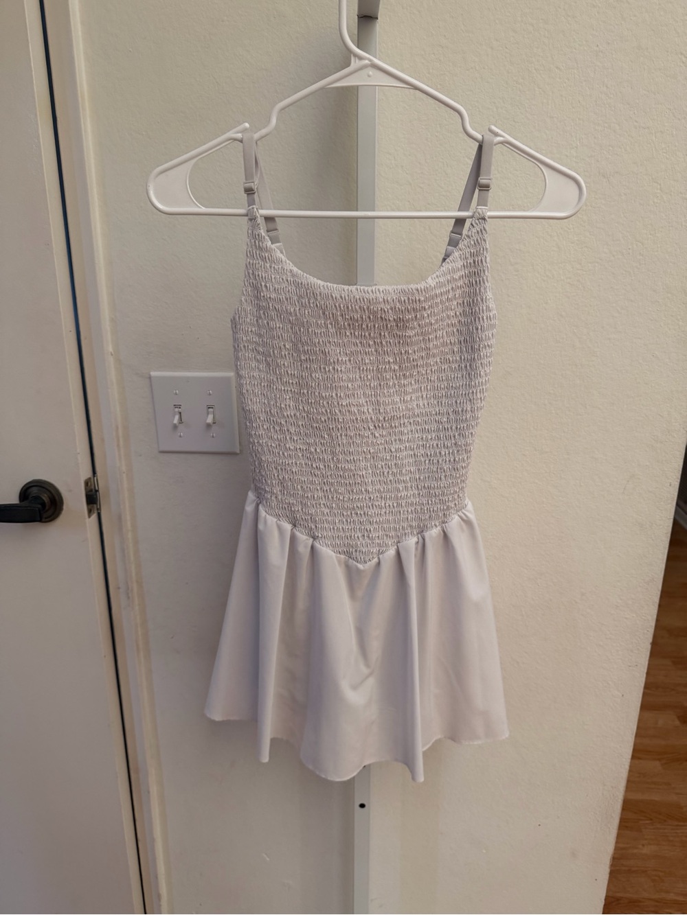 Smocked White Mini Dress with Flared Skirt